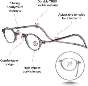 img 2 attached to 👓 CliC Magnetic Reading Glasses with Computer Reader, Replaceable Lens, Adjustable Temples - Classic Design, Smoke Color, 2.50X Magnification
