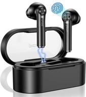 🎧 wireless earbuds with bluetooth 5.0, in-ear headphones and wireless charging case, tws earphones with mic, deep bass, ipx4 waterproof, 42h playtime, touch control - black logo