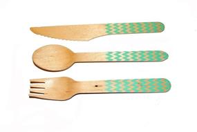 img 1 attached to Perfect Stix Picnic Kit 36Ct-Chevron-Mint Wooden Cutlery Set With Chevron Print