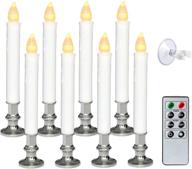 🕯️ wondise flameless window candles with remote and timer - battery operated silver holders and suction cups, white candles for christmas home decoration (set of 8) – dimensions: d1.75 x h9 inch логотип