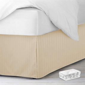 img 4 attached to 🛏️ Nestl Full Size Bed Skirt - Elegant Damask Dobby Stripe Wrap Around Bed Skirt in Cream - 14" Tailored Drop Pleated Bed Ruffle with Microfiber Fabric - Includes Bed Skirt Pins