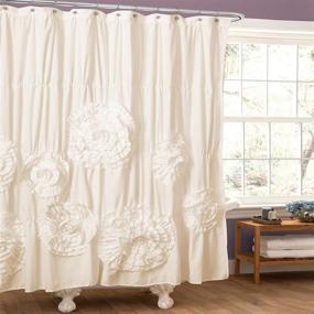 img 4 attached to 🚿 Lush Decor Serena Shower Curtain – Ruffled Floral Shabby Chic Farmhouse Style Bathroom Decor, Ivory (72” x 72”)
