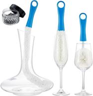 🍷 wine decanter cleaning brush set - glass cleaner brush for wine carafes, goblets, flutes, cups, glasses - flexible bottle scourer cleaning tools (blue) logo