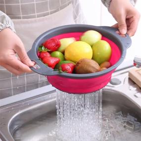 img 2 attached to 🥦 Qimh Collapsible Colander Set of 3 - Round Silicone Kitchen Strainer Trio - 2pcs 4 Quart & 1pcs 2 Quart - Ideal for Draining Pasta, Vegetables & Fruits (Green, Blue, Purple)