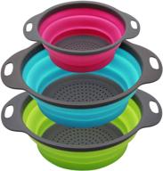 🥦 qimh collapsible colander set of 3 - round silicone kitchen strainer trio - 2pcs 4 quart & 1pcs 2 quart - ideal for draining pasta, vegetables & fruits (green, blue, purple) logo