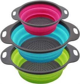 img 4 attached to 🥦 Qimh Collapsible Colander Set of 3 - Round Silicone Kitchen Strainer Trio - 2pcs 4 Quart & 1pcs 2 Quart - Ideal for Draining Pasta, Vegetables & Fruits (Green, Blue, Purple)