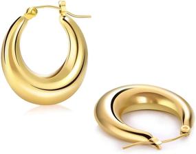 img 3 attached to 14K Gold Small Chunky Huggie Hoop Earrings for Women, Stainless Steel Mini Big Hoop Earrings for Girls