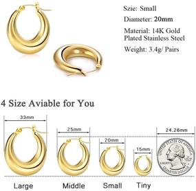 img 2 attached to 14K Gold Small Chunky Huggie Hoop Earrings for Women, Stainless Steel Mini Big Hoop Earrings for Girls