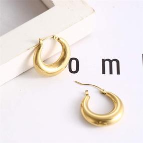 img 1 attached to 14K Gold Small Chunky Huggie Hoop Earrings for Women, Stainless Steel Mini Big Hoop Earrings for Girls