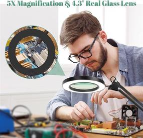 img 2 attached to 🔍 Versatile Magnifying Glass with Light and Stand - 4.3inches Real Glass Lens, 5X Magnification, Adjustable Arm, 3 Color Modes, 10 Brightness Levels - Ideal for Close Work, Reading, Repair, Crafts