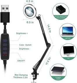 img 1 attached to 🔍 Versatile Magnifying Glass with Light and Stand - 4.3inches Real Glass Lens, 5X Magnification, Adjustable Arm, 3 Color Modes, 10 Brightness Levels - Ideal for Close Work, Reading, Repair, Crafts