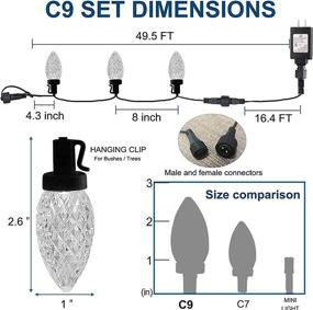 img 2 attached to 🎄 Dazzle Bright C9 Christmas Lights Outdoor: 50 LED 33ft Waterproof Green Wire String Lights for Magical Christmas Decorations (Warm White)