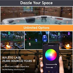 img 1 attached to 🌈 Smart Color Changing RGB & White LED Waterproof Outdoor String Lights - 49ft Patio Lights, Heavy Duty Cafe Lights Outdoor WiFi, Alexa and Google Compatible, 2.4GHz, 4.5 Watt, 15 Bulb