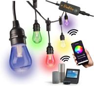 🌈 smart color changing rgb & white led waterproof outdoor string lights - 49ft patio lights, heavy duty cafe lights outdoor wifi, alexa and google compatible, 2.4ghz, 4.5 watt, 15 bulb логотип