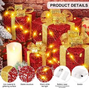 img 2 attached to 🎁 Set of 4 Christmas Lighted Gift Boxes - Red Christmas Box Decorations with 80 LED Light String – Presents Boxes with Bows for Christmas Decoration – Red, 4/5/6/7.5 Inches