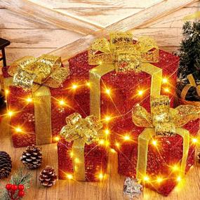img 4 attached to 🎁 Set of 4 Christmas Lighted Gift Boxes - Red Christmas Box Decorations with 80 LED Light String – Presents Boxes with Bows for Christmas Decoration – Red, 4/5/6/7.5 Inches