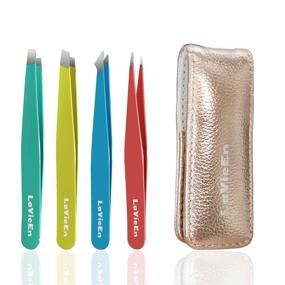 img 3 attached to 💫 LaVieEn Precision Tweezers Set - 4-Pack Multicolor Stainless Steel Tweezers for Eyebrows, Splinter and Ingrown Hair Removal. Comes with Rose Gold Leather Travel Case!