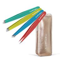 💫 lavieen precision tweezers set - 4-pack multicolor stainless steel tweezers for eyebrows, splinter and ingrown hair removal. comes with rose gold leather travel case! logo