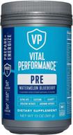 🍉 vital performance pre-workout powder with nsf for sport certification, 5g collagen from vital proteins, low sugar, 140mg caffeine, 1.5g creatine nitrate, 1.5g arginine nitrate, watermelon blueberry flavor logo