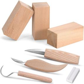 img 4 attached to High-Quality 7-Piece Wood Carving Kit – 3 Sturdy Carbon Steel Knives for Precise Wood Whittling, Including 3 Basswood Carving Blocks and Bonus Sharpening Stone – Comprehensive Wood Carving Tools Set for Novices to Experts, by Gaxcoo