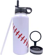 🏀 baseball insulated water bottle: 32oz stainless steel thermos with straw and lid | bpa-free sports flask логотип