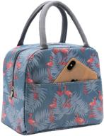 🌸 mziart insulated lunch bag for women men: cute flamingo design, reusable cooler tote for work, travel, picnic - front pocket included logo