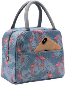 img 4 attached to 🌸 Mziart Insulated Lunch Bag for Women Men: Cute Flamingo Design, Reusable Cooler Tote for Work, Travel, Picnic - Front Pocket Included