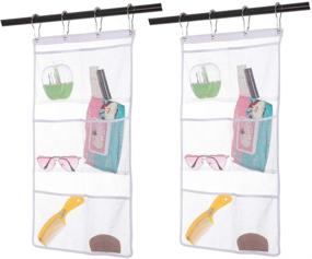 img 4 attached to 🛁 Convenient 2 Pack Mesh Hanging Caddy Organizer: 6 Pockets, Shower Curtain Rod Liner Storage, Bathroom Hanger & Toy Holder with 4 Portable Rings