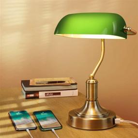 img 4 attached to 💼 Vintage Green Glass Banker’s Lamp with 2 Fast USB Charging Ports: 3 Way Dimmable, Touch Control Table Lamp for Workplaces, Library, Bedroom