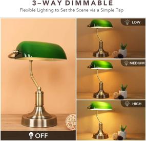 img 2 attached to 💼 Vintage Green Glass Banker’s Lamp with 2 Fast USB Charging Ports: 3 Way Dimmable, Touch Control Table Lamp for Workplaces, Library, Bedroom