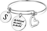 🔠 engraved initial bracelet - inspirational letter charm bangle bracelet for gifts, women, teen girls - birthday jewelry logo