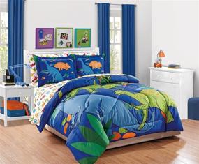 img 3 attached to 🦖 Linen Plus Comforter Set for Kids: Dinosaur-Inspired Design in White, Orange, Blue, and Red (Full)