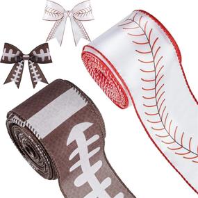 img 4 attached to 🏈 Sport Ball Wired Edge Ribbon Set - 2 Rolls/20 Yards: Football & Baseball Polyester Ribbon for DIY Crafts, Wrapping & Hanging Ornaments