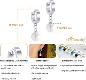 img 1 attached to 💎 555Jewelry Stainless Steel Huggie Dangle Earrings with Pearl, Onyx, and Turquoise for Women