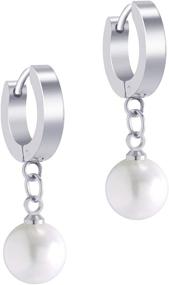 img 4 attached to 💎 555Jewelry Stainless Steel Huggie Dangle Earrings with Pearl, Onyx, and Turquoise for Women