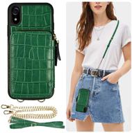 🐊 zve iphone xr wallet case with credit card holder slot - green crocodile grain leather crossbody case cover for apple iphone xr, 6.1 inch logo