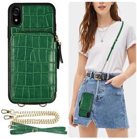 img 4 attached to 🐊 ZVE iPhone XR Wallet Case with Credit Card Holder Slot - Green Crocodile Grain Leather Crossbody Case Cover for Apple iPhone XR, 6.1 inch