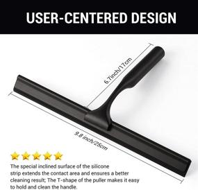 img 1 attached to Glass Shower Squeegee - Bathroom Door, Window, and Car Glass Cleaner with Strong Adhesive Holder & 1 Replacement Blade - 10 Inches, Black