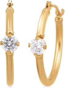 img 2 attached to Jewelili 10K Yellow Gold 4MM CZ Hoop Earrings