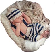 👶 adorable newborn baby photo shoot props: crochet knit hat costume stripe hat pants overalls photography props for boys and girls logo