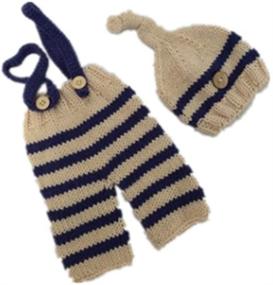 img 2 attached to 👶 Adorable Newborn Baby Photo Shoot Props: Crochet Knit Hat Costume Stripe Hat Pants Overalls Photography Props for Boys and Girls