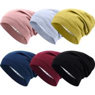 satinior 6-piece satin lined sleep slouchy cap: stylish hair cap for frizzy 🎀 curly hair women, perfect for sleeping and headwear (black, red, light gray, blue, yellow, pink) logo