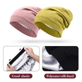 img 2 attached to SATINIOR 6-Piece Satin Lined Sleep Slouchy Cap: Stylish Hair Cap for Frizzy 🎀 Curly Hair Women, Perfect for Sleeping and Headwear (Black, Red, Light Gray, Blue, Yellow, Pink)