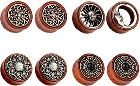 img 4 attached to 🌞 TBOSEN 8PCS Sun Moon Organic Wooden Saddle Ear Plug Tunnels for Stretching - Punk Piercings & Expanders Set