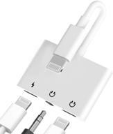 🎧 multi-functional headphone adapter dongle: lightning to 3.5mm aux audio jack, charger extender, and splitter for iphone 11 12 mini pro max xs xr x se2 7 8 plus, compatible with ipad air - cable converter logo