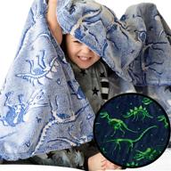 🦖 glow in the dark dinosaur blanket: luminous dino blanket for kids - soft plush blue t-rex throw - large 60in x 50in glowing jurassic dinosaur fossil gift logo