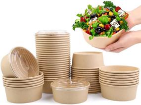 img 4 attached to 50 Pack 25OZ Kraft Paper Bowl with Lids for Salad, Soup, Desserts - Round Shape Paper Food Cups for Frozen Treats, Yogurt, Ice Cream, Stews