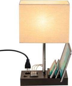 img 3 attached to 💡 Dreamholder Desk Lamp - USB Table Lamp with 3 USB Charging Ports, 2 AC Outlets, 3 Phone Stands, Black Wooden Base, and Cream Linen Shade