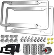 enhanced style and durability: stainless steel license plate frame 2-pack with screws and chrome caps logo