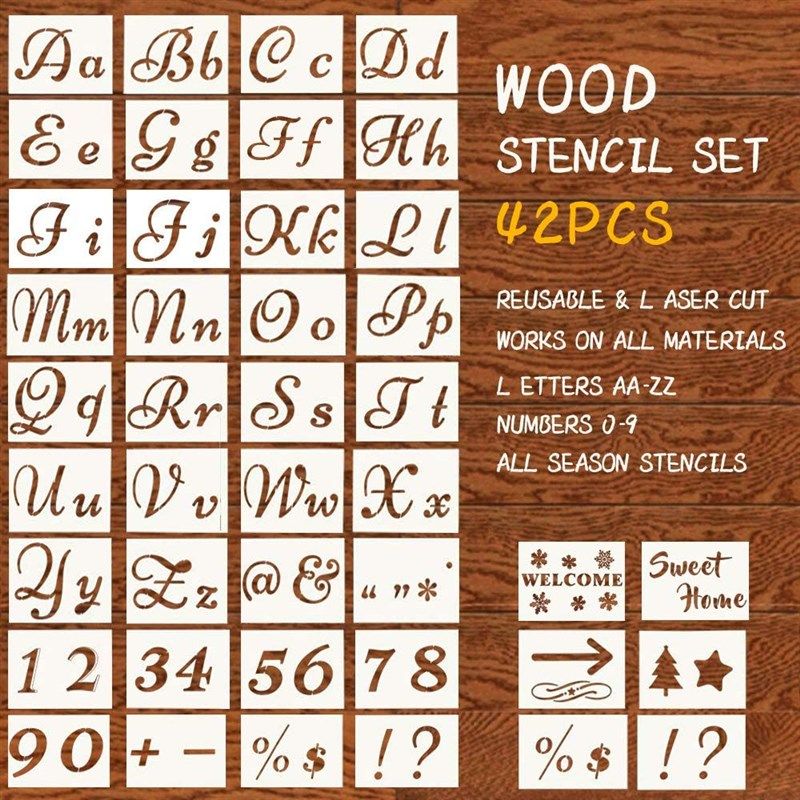 Large Letter Stencils for Painting on Wood - 43 Pack Alphabet Letter Number